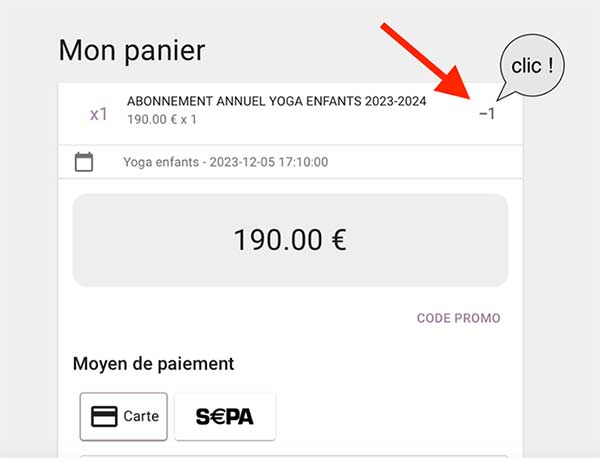 Enlever un article du panier